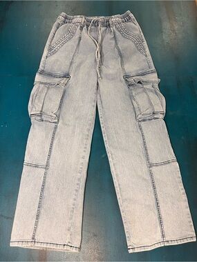 Almost Famous Light Gray Wide Leg Cargo Jumpsuit Pants